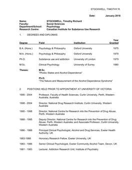 Dr. Stockwell's CV