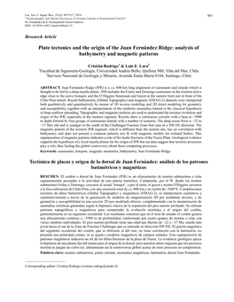 Plate Tectonics and the Origin of the Juan Fernández Ridge: Analysis of Bathymetry and Magnetic Patterns