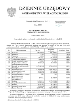 Sprawozdanie Nr 1/2019 Z Dnia 22 Marca 2019 R