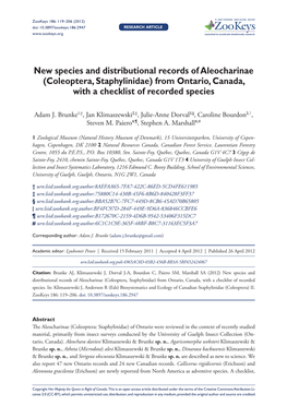 New Species and Distributional Records of Aleocharinae (Coleoptera, Staphylinidae) from Ontario, Canada, with a Checklist of Recorded Species