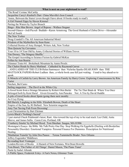 1 What Is Next on Your Nightstand to Read? 'The Road' Cormac Mccarthy