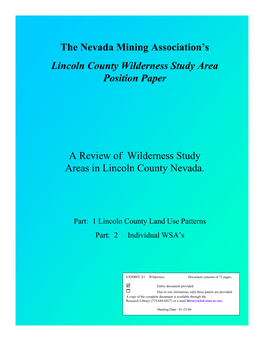 The Nevada Mining Association's Lincoln County Wilderness Study