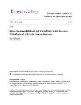 Saints, Monks and Bishops; Cult and Authority in the Diocese of Wells (England) Before the Norman Conquest