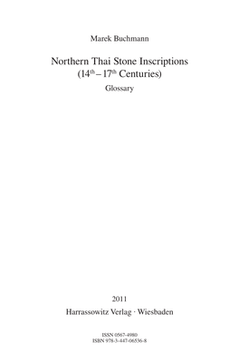 Northern Thai Stone Inscriptions Th Th (14 – 17 Centuries) Glossary