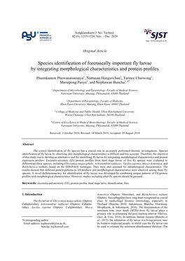 Species Identification of Forensically Important Fly Larvae by Integrating Morphological Characteristics and Protein Profiles