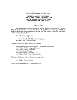 Minutes of the Regular Meeting of the STATE BOARD of EDUCATION