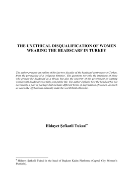 Unethical Disqualification of Women Wearing the Headscarf in Turkey