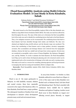 Flood Susceptibility Analysis Using Multi-Criteria Evaluation Model: a Case Study in Kota Kinabalu, Sabah