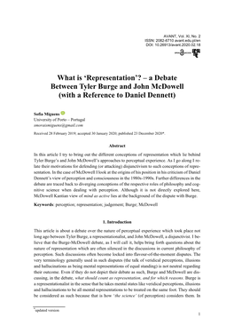 'Representation'? – a Debate Between Tyler Burge and John Mcdowell