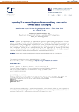 Improving 3D Scan Matching Time of the Coarse Binary Cubes Method with Fast Spatial Subsampling