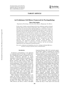 An Evolutionary Life History Framework for Psychopathology Marco Del Giudice Department of Psychology, University of New Mexico, Albuquerque, New Mexico