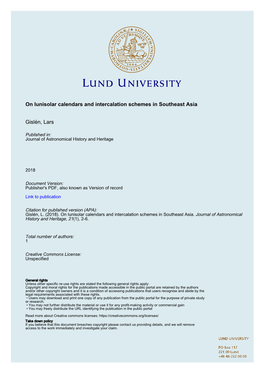 On Lunisolar Calendars and Intercalation Schemes in Southeast Asia