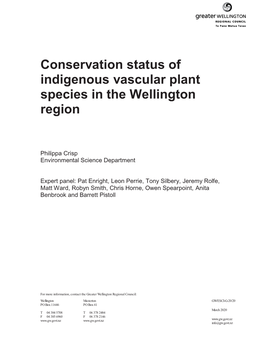 Conservation Status of Indigenous Vascular Plant Species in the Wellington Region