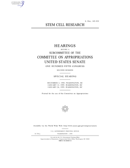 Stem Cell Research Hearings