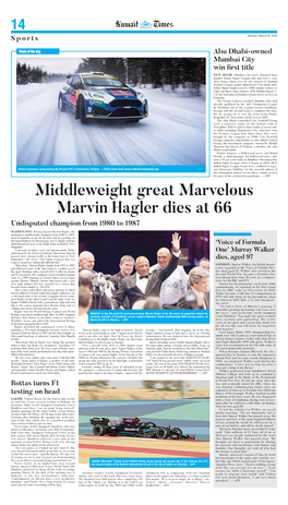 Middleweight Great Marvelous Marvin Hagler Dies at 66 Undisputed Champion from 1980 to 1987
