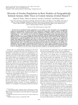 Diversity of Frankia Populations in Root Nodules of Geographically Isolated Arizona Alder Trees in Central Arizona (United States)ᰔ† Allana K