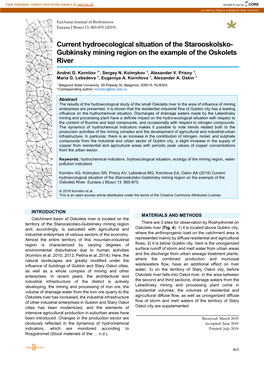 Current Hydroecological Situation of the Starooskolsko- Gubkinsky Mining Region on the Example of the Oskolets River