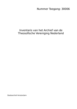 30006 Inventaris Van Het Archief Van De Theosofische Vereniging