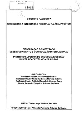 Tese Sobre a Integração Regional Na Ásia-Pacífico