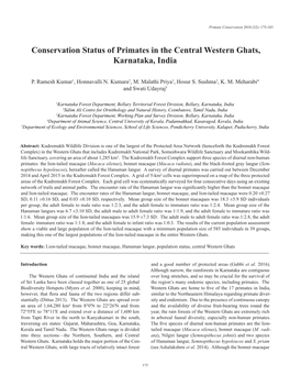 Conservation Status of Primates in the Central Western Ghats, Karnataka, India