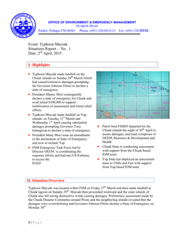 Event: Typhoon Maysak Situations Report – No. 1 Date: 2 April, 2015 I