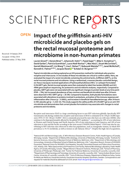 Impact of the Griffithsin Anti-HIV Microbicide and Placebo Gels On