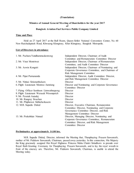 (Translation) Minutes of Annual General Meeting of Shareholders for the Year 2017 of Bangkok Aviation Fuel Services Public Compa