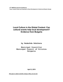 Local Culture in the Global Context: Can Cultural Events Help Local Development? Evidence from Bulgaria