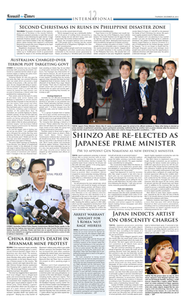 Shinzo Abe RE-ELECTED AS JAPANESE PRIME MINISTER