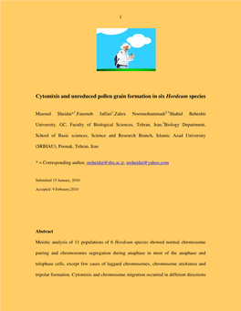 Cytomixis and Unreduced Pollen Grain Formation in Six Hordeum Species