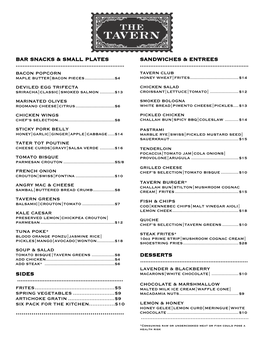 Tavern Tulsa Spring Menus