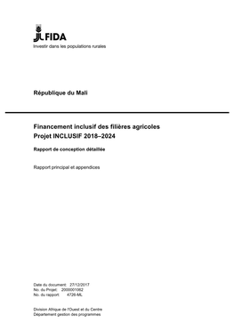 Financement Inclusif Des Filières Agricoles Projet INCLUSIF 2018–2024