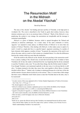 The Resurrection Motif in the Midrash on the Akedat Yitzchak1
