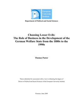 Choosing Lesser Evils: the Role of Business in the Development of the German Welfare State from the 1880S to the 1990S