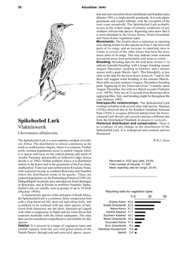 Spikeheeled Lark Probably Occurs in the Widest Range of Climatic Conditions of Any Southern African Lark Species