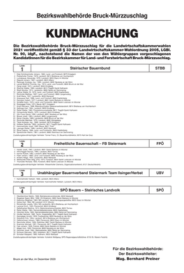 Bezirkswahlbehörde Bruck-Mürzzuschlag KUNDMACHUNG