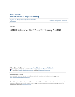 2010 Highlander Vol 92 No 7 February 2, 2010