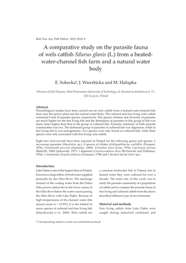 A Comparative Study on the Parasite Fauna of Wels Catfish Silurus Glanis