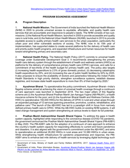 Strengthening Comprehensive Primary Health Care in Urban Areas Program Under Pradhan Mantri Atmanirbhar Swasth Bharat Yojana (RRP IND 53121-001)