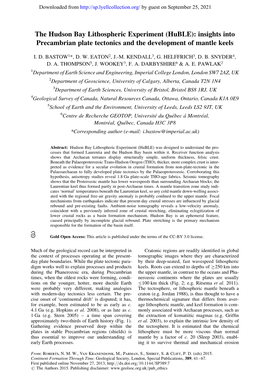 The Hudson Bay Lithospheric Experiment (Huble): Insights Into Precambrian Plate Tectonics and the Development of Mantle Keels