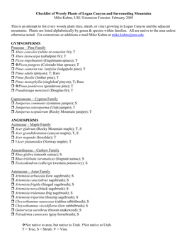 Checklist Logan Canyon