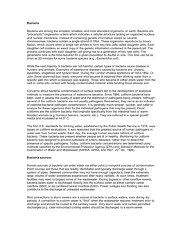 Water Quality Parameters: Bacteria, Biochemical Oxygen Demand, Dissolved Oxygen, Ph, Phosphorus, Temperature, Total Suspended So