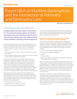 Expert Q&A on Maritime Bankruptcies and the Intersection of Admiralty and Bankruptcy Laws