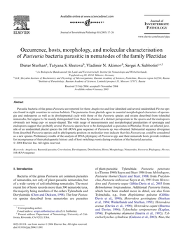 Occurrence, Hosts, Morphology, and Molecular Characterisation of Pasteuria Bacteria Parasitic in Nematodes of the Family Plectidae