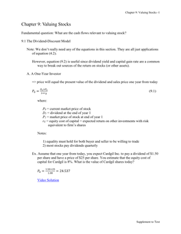 Chapter 9: Valuing Stocks -1