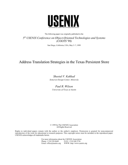 Address Translation Strategies in the Texas Persistent Store