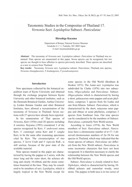 Taxonomic Studies in the Compositae of Thailand 17. Vernonia Sect