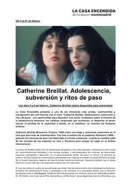 Catherine Breillat. Adolescencia, Subversión Y Ritos De Paso