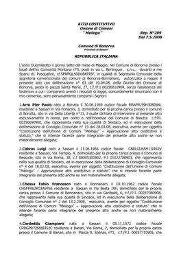 ATTO COSTITUTIVO Unione Di Comuni “ Meilogu” Rep