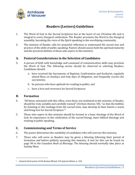 Readers (Lectors) Guidelines